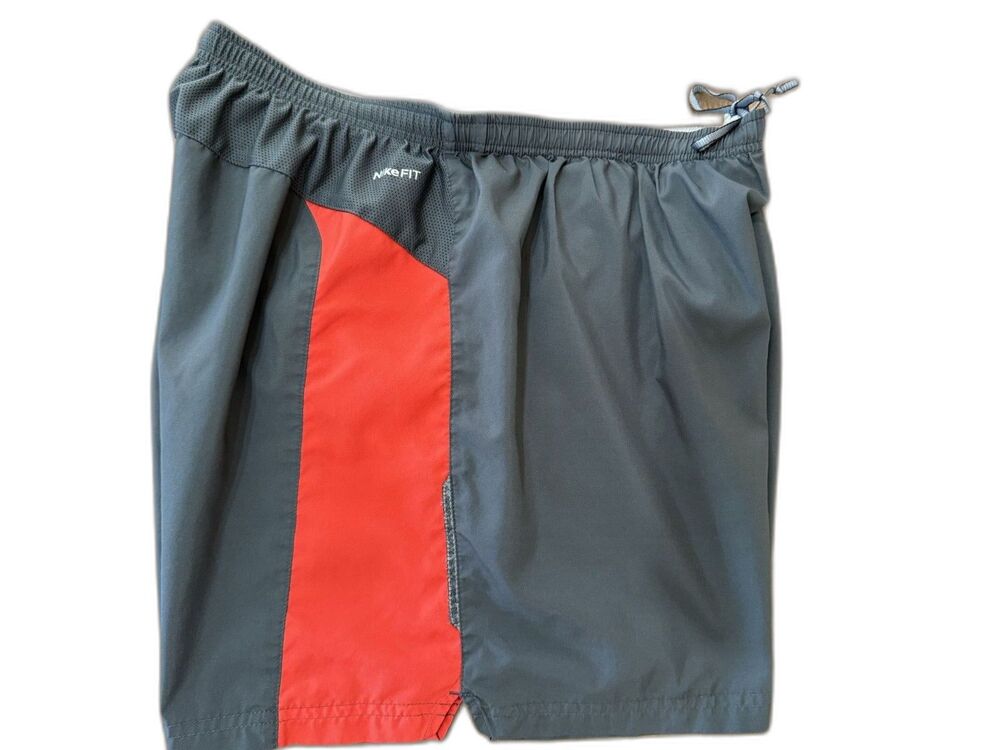 Nike Dri-FIT Gray Red Running Shorts L Athletic Gym Training Lined 5 Inseam Mens